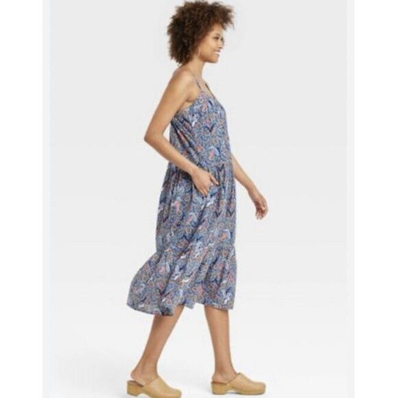 KNOX ROSE Women's L Off The Coast Tiered Midi Peasant Dress NWT Multi Floral - Picture 1 of 16